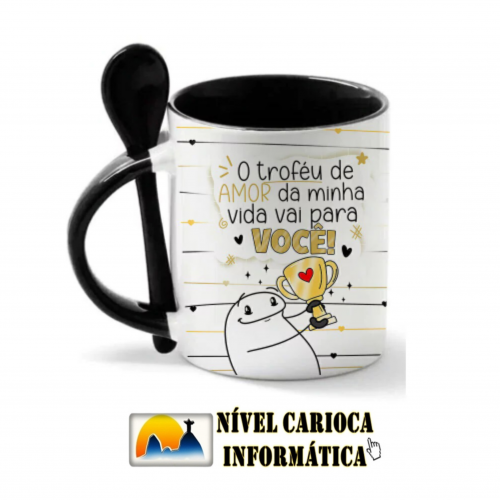 CANECA C/ COLHER ALÇA INTERIOR PRETO PERSONALIZADA 325ML
